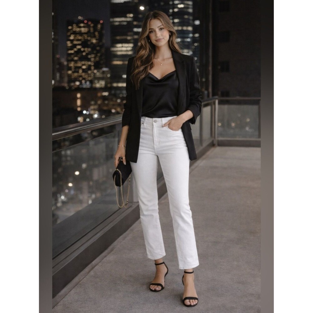 🤍 JUST BLACK DENIM White Straight Leg Jeans Size 24 NWT